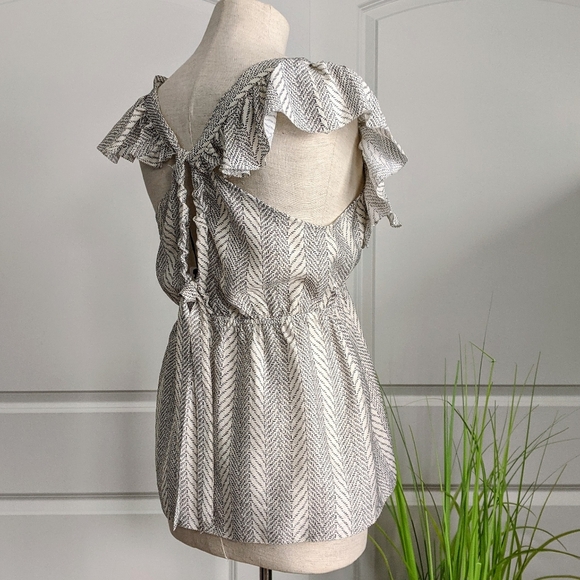 Current Air Top Ruffled Tie Back Straps Sleeveless Ruched Off-White Navy M NWT - Picture 9 of 16